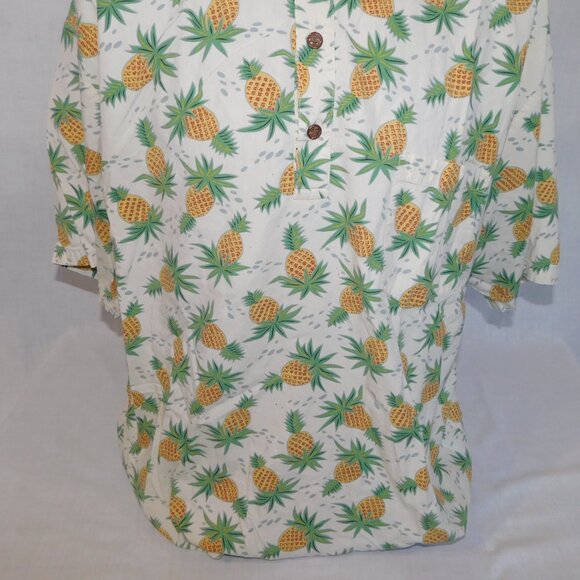 Tori Richards USA Mens XL Beige Yellow Green Pineapple Hawaiian  Polo Shirt - Picture 3 of 9